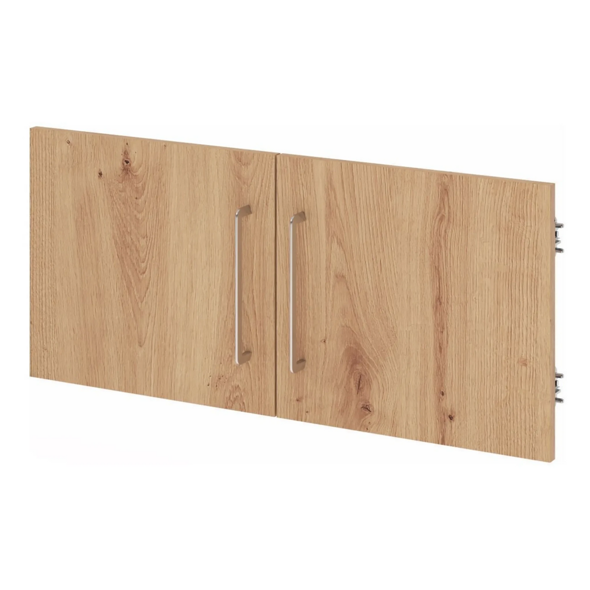 Hängeschrank FlexWall in Asteiche-Optik mit zwei Türen und silberfarbenen Griffen von hjh OFFICE PRO