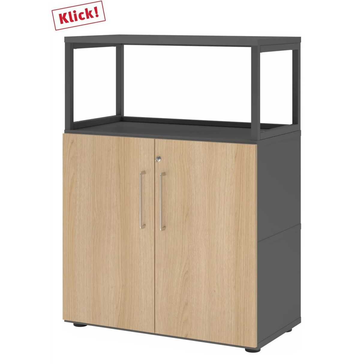 Unterschrank FlexWall in Graphit und Eiche mit zwei Türen sowie einem Aufsatzrahmen von hjh OFFICE PRO