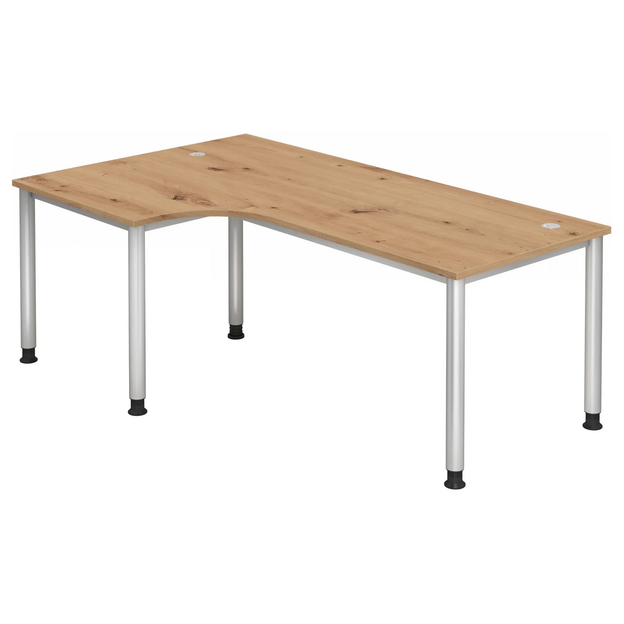L-förmiger Schreibtisch HILO 82 S in Asteiche mit silbernen Metallbeinen von hjh OFFICE PRO