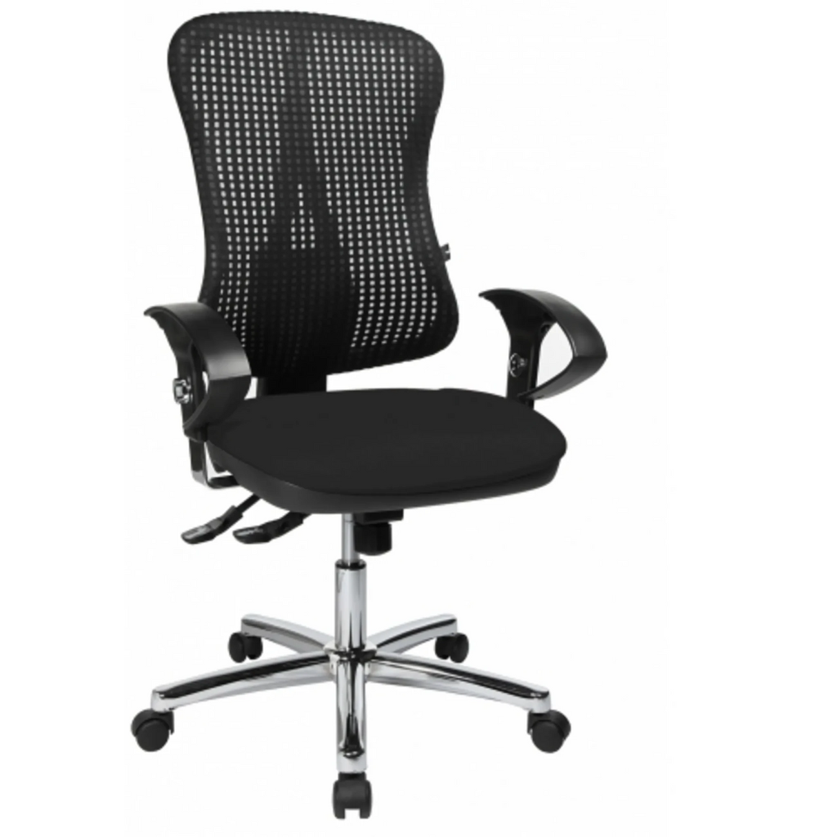 Profi-Bürostuhl HJH SOLUTION DELUXE AL.U2 in Schwarz mit Netzrückenlehne und verchromtem Fußkreuz von Topstar