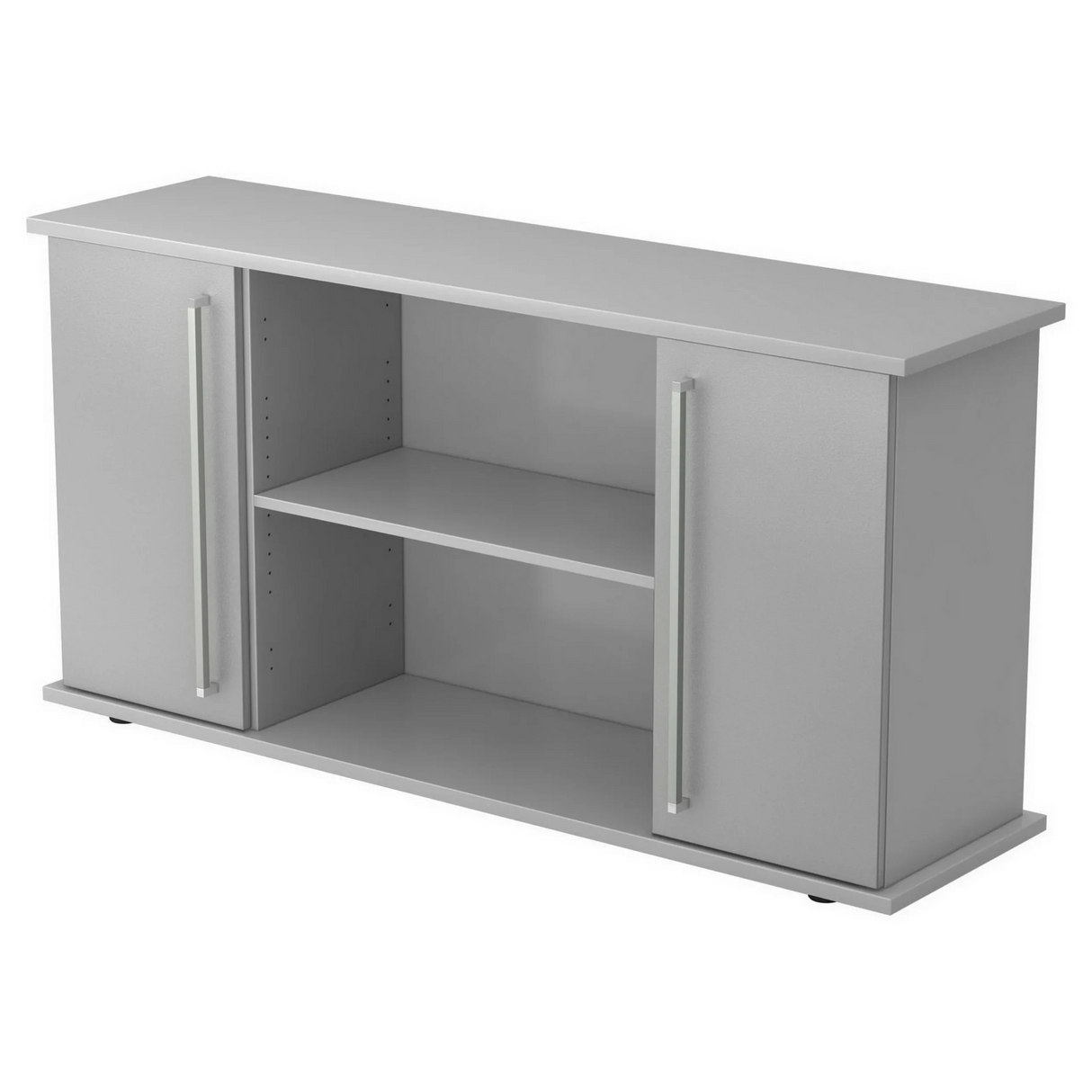 Graues Sideboard KAPA SB mit zwei Türen, Chromgriffen und offenem Fach von hjh OFFICE PRO