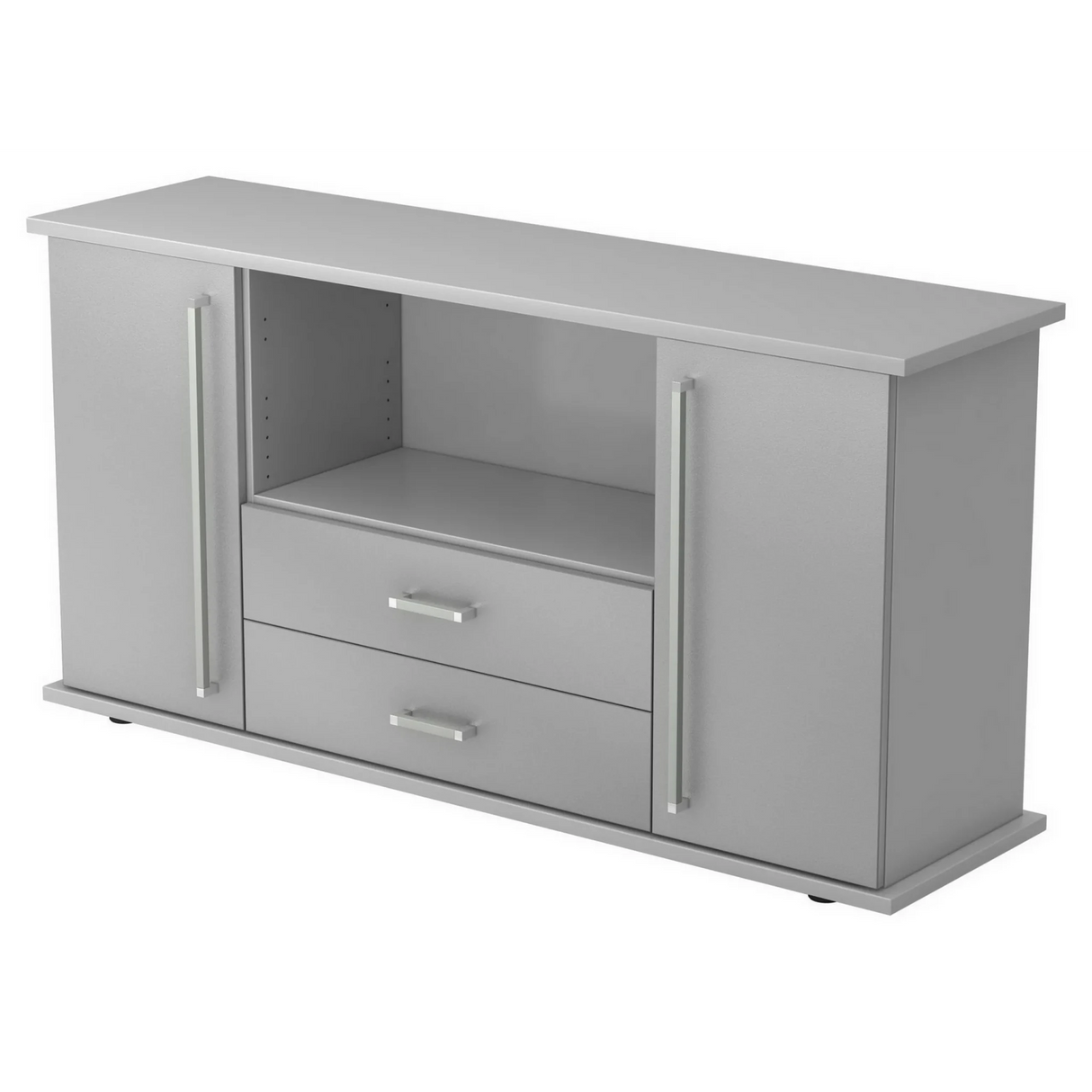 Graues Sideboard KAPA SB mit zwei Türen, zwei Schubladen und silbernen Griffen von hjh OFFICE PRO