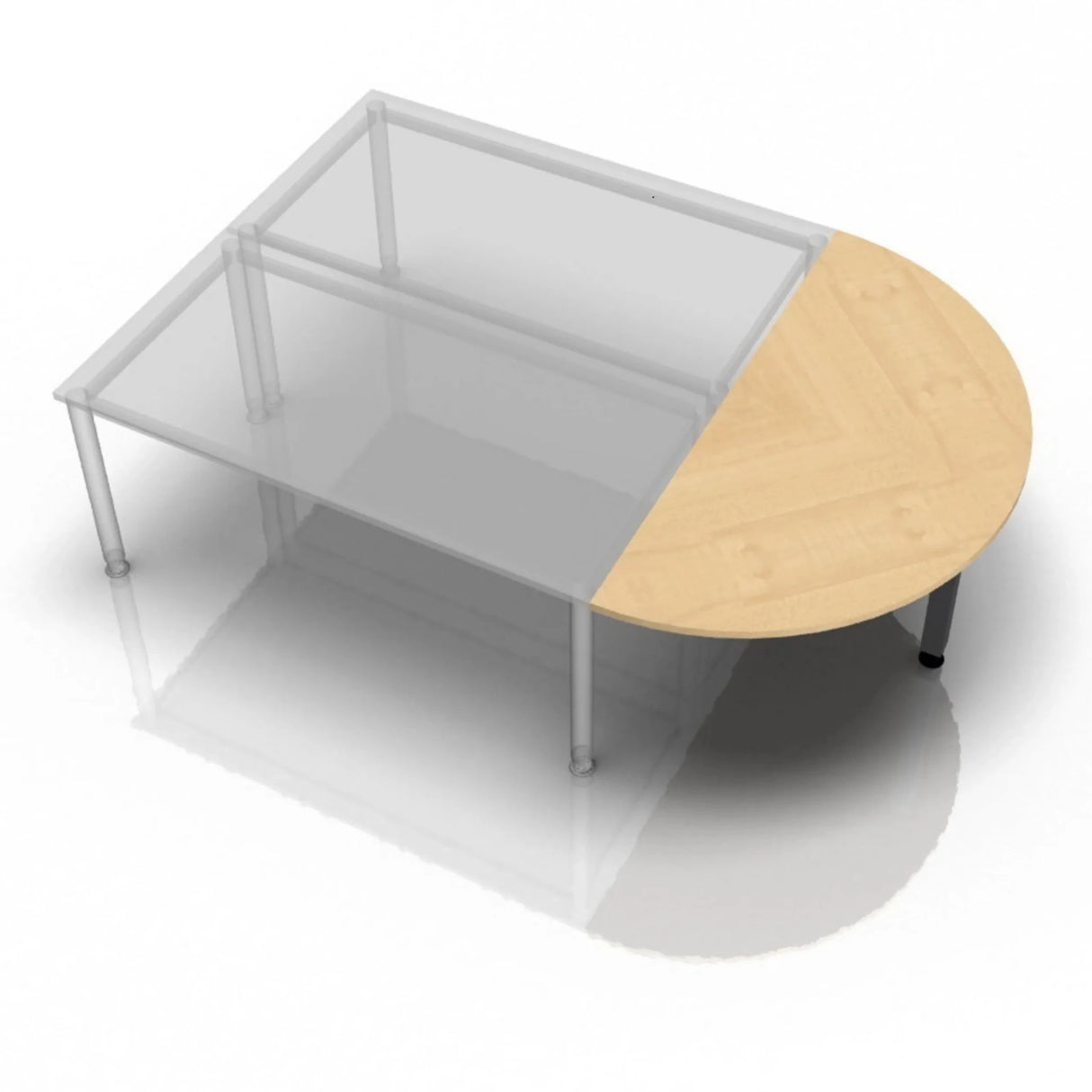 Ansatztisch LA60 G / LA80 G / LA160 G in Ahorn-Optik mit einer halbkreisförmigen Tischplatte von hjh OFFICE PRO