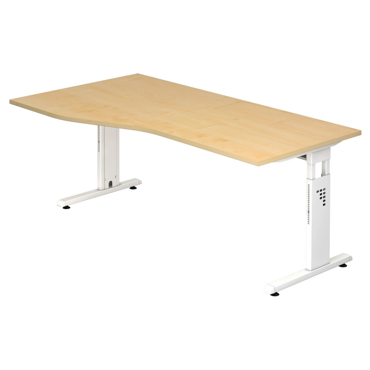 Höhenverstellbarer Schreibtisch MEGA 18 W in Ahorn und Weiß mit bogenförmiger Tischplatte von hjh OFFICE PRO