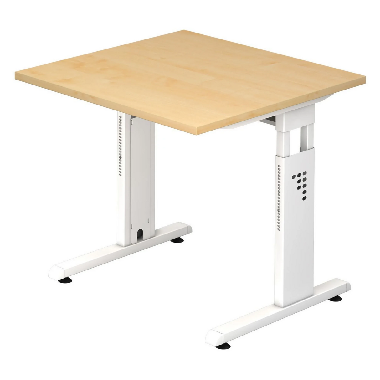 Höhenverstellbarer Schreibtisch MEGA 8 W in Ahorn und Weiß mit quadratischer Platte von hjh OFFICE PRO