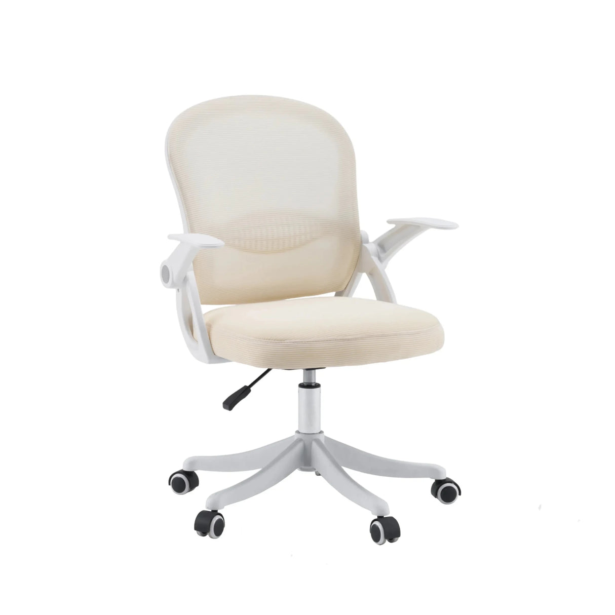 Homeoffice-Bürostuhl Naluro in Beige mit hellem Netzbezug und weißen Armlehnen von hjh OFFICE