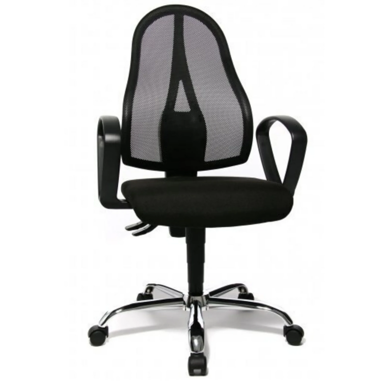 Homeoffice-Bürostuhl OPEN POINT P SOMO AL.B2(B) in Schwarz mit Netzrückenlehne und glänzendem Fußkreuz von Topstar