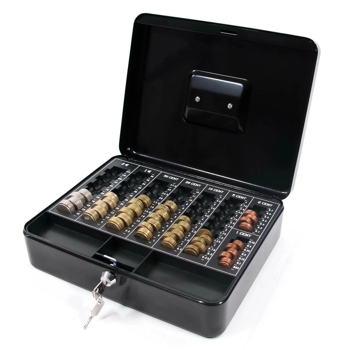 Schwarze Geldkassette SAFE mit Münzfach, Schloss und zwei Schlüsseln von hjh OFFICE
