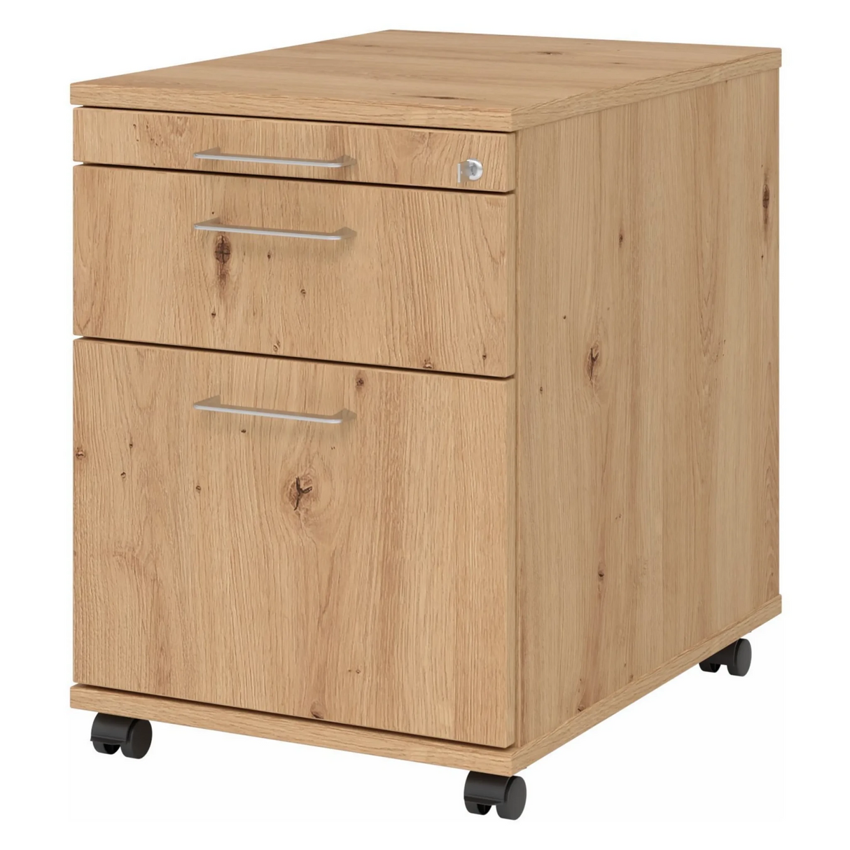 System Rollcontainer SIGNA AC20 in Asteiche mit silbernen Bügelgriffen und Rollen von hjh OFFICE PRO
