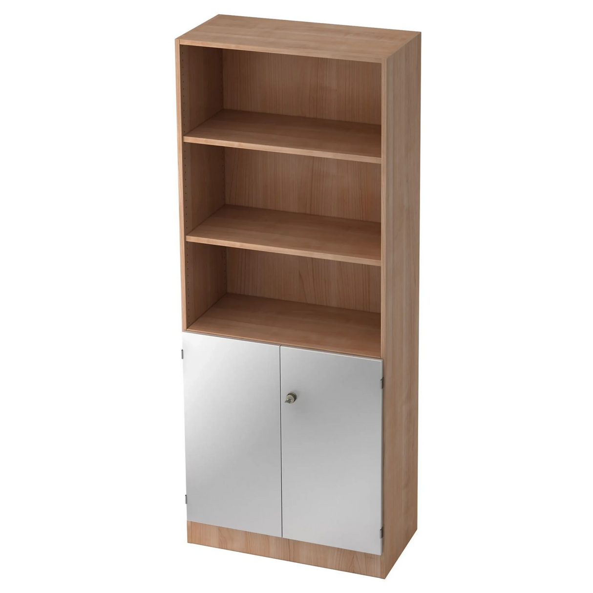 Regal SIGNA K 6770 SG in Nussbaum-Optik mit drei offenen Fächern und einem silbernen Schrankunterschrank von hjh OFFICE PRO