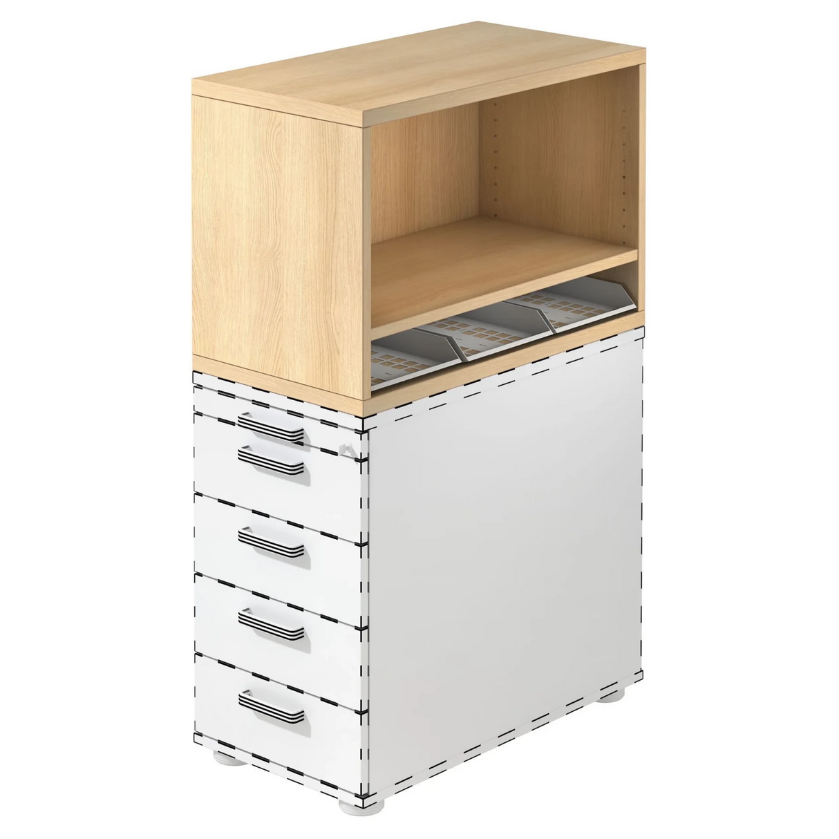 Standcontainer SIGNA SCA1 in Eiche-Optik mit weißem Korpus, fünf Schubladen und offenem Fach von hjh OFFICE PRO