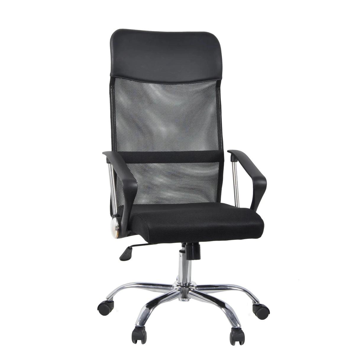 Schwarzer Home-Office-Chefsessel Stryka Net mit Netzstoffbezug und glänzendem Fußkreuz von hjh OFFICE