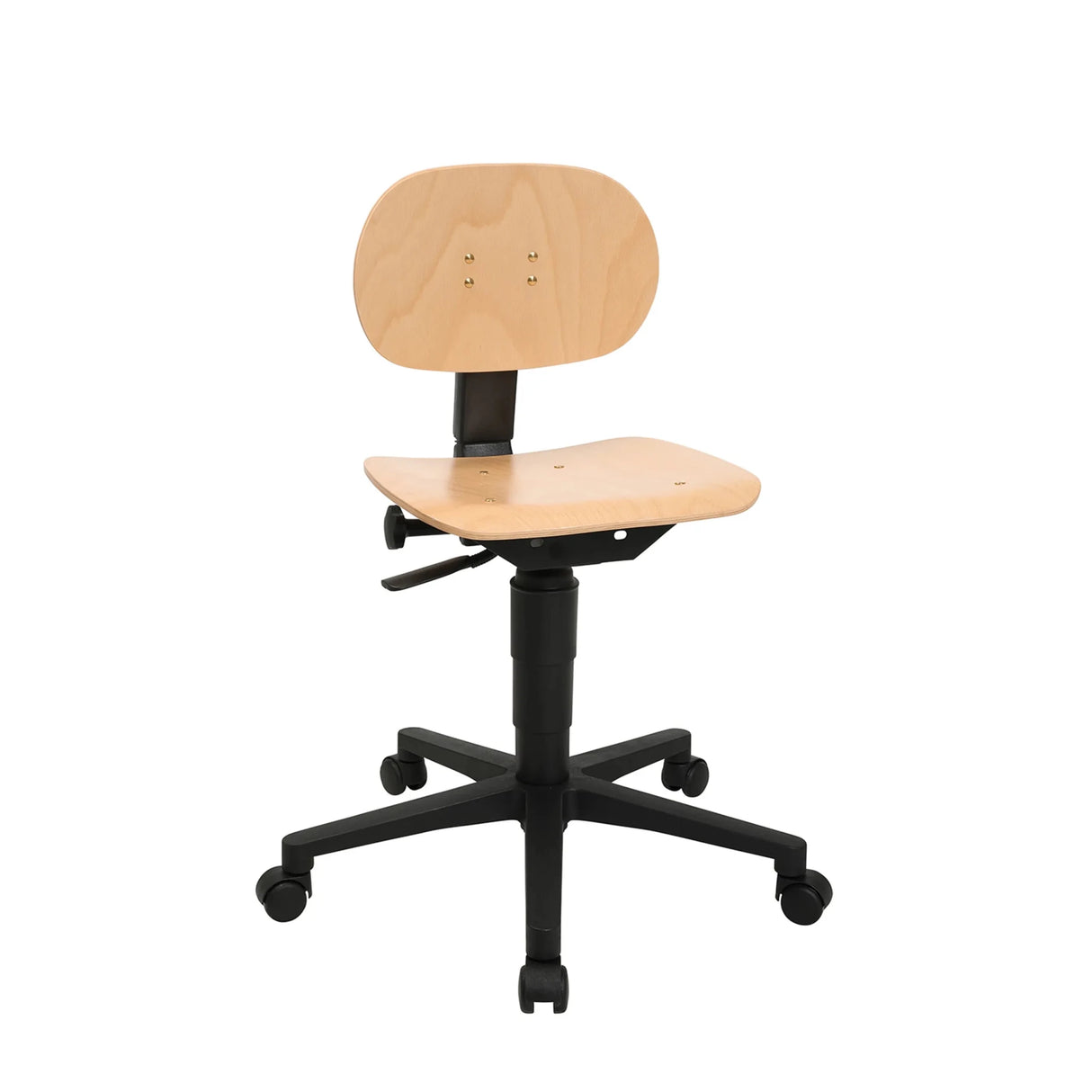 Drehhocker Tec 11 mit Sitzfläche und Rückenlehne aus heller Buche sowie schwarzem Fußkreuz von Topstar