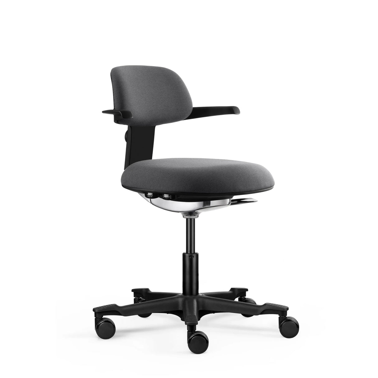 Dunkelgrauer Arbeitsstuhl WORK 40 mit Armlehnen und fünf Rollen von hjh OFFICE