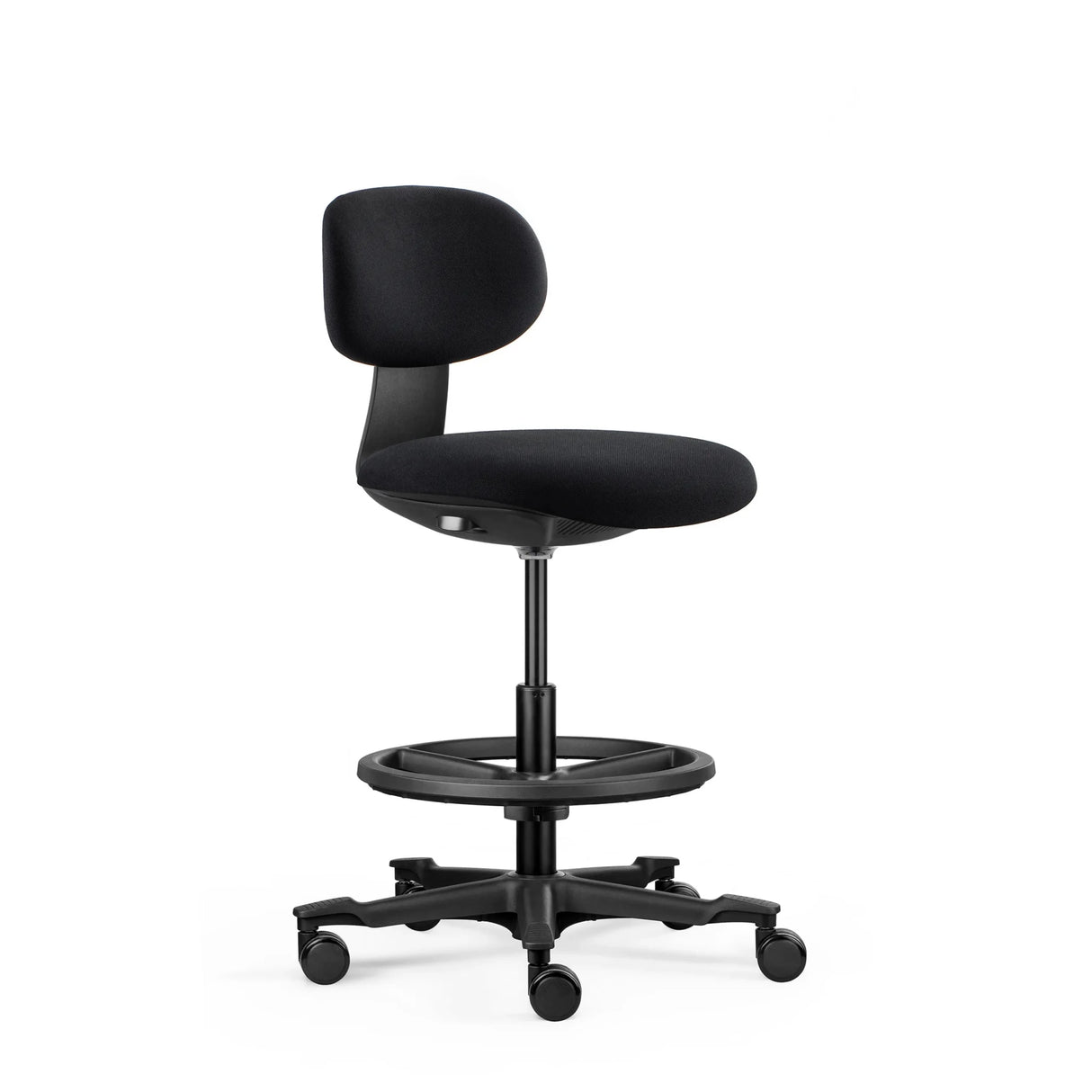 Schwarzer Arbeitsstuhl WORK MF2 mit gepolsterter Sitzfläche, Fußring und Rollen von hjh OFFICE
