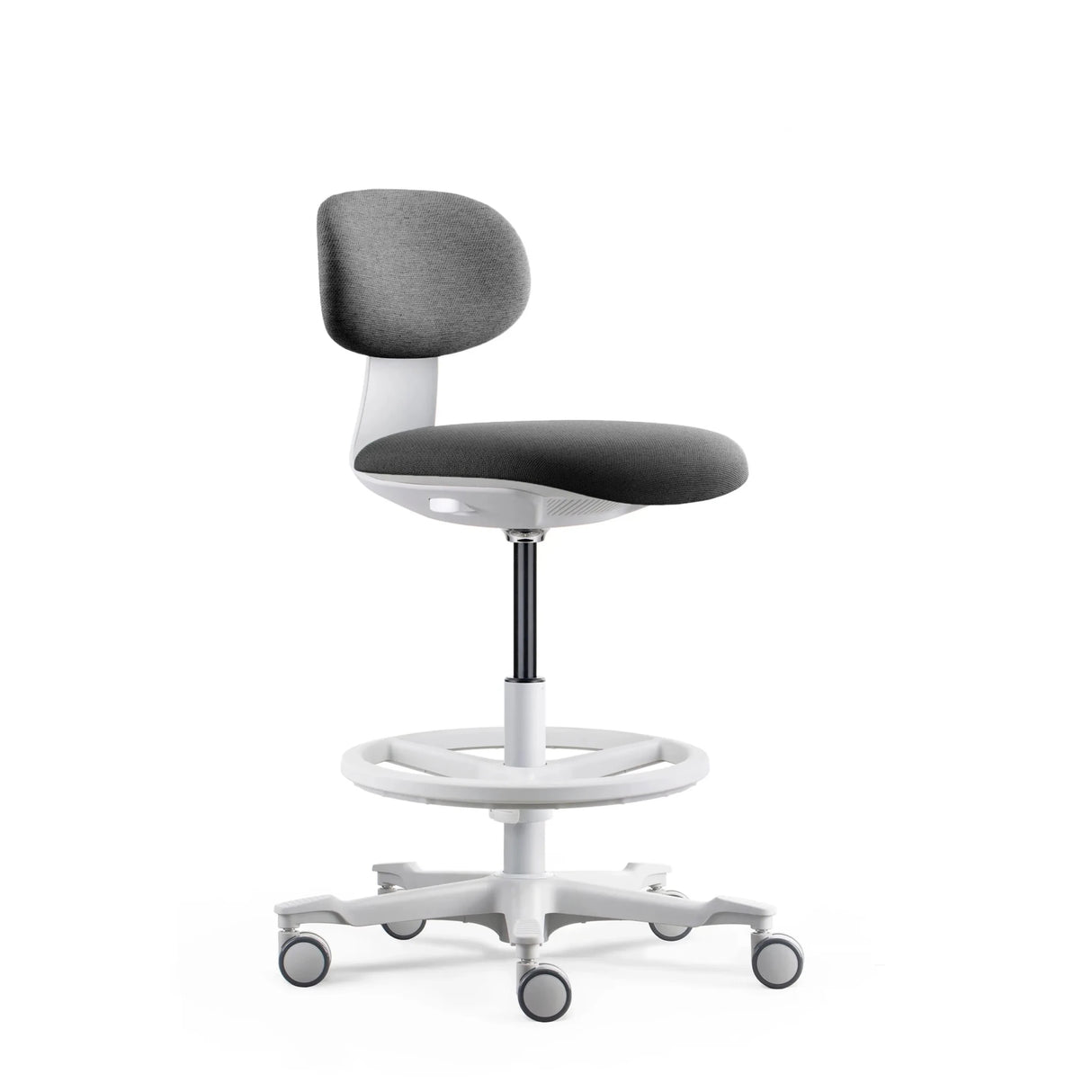 Arbeitsstuhl WORK MF2 W in Dunkelgrau mit weißem Fußkreuz und Fußring von hjh OFFICE
