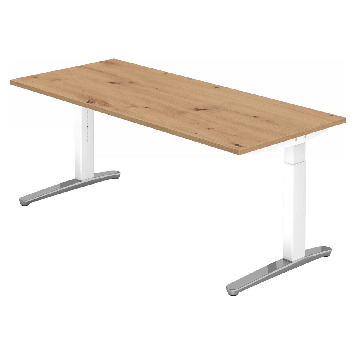 Höhenverstellbarer Schreibtisch XTRA XB 19 WC in Asteiche mit weißem Gestell von hjh OFFICE PRO