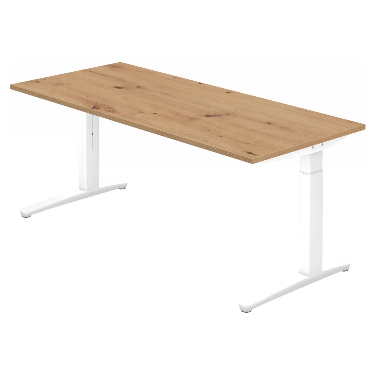 Höhenverstellbarer Schreibtisch XTRA XB 19 WW in Asteiche mit weißem Gestell von hjh OFFICE PRO
