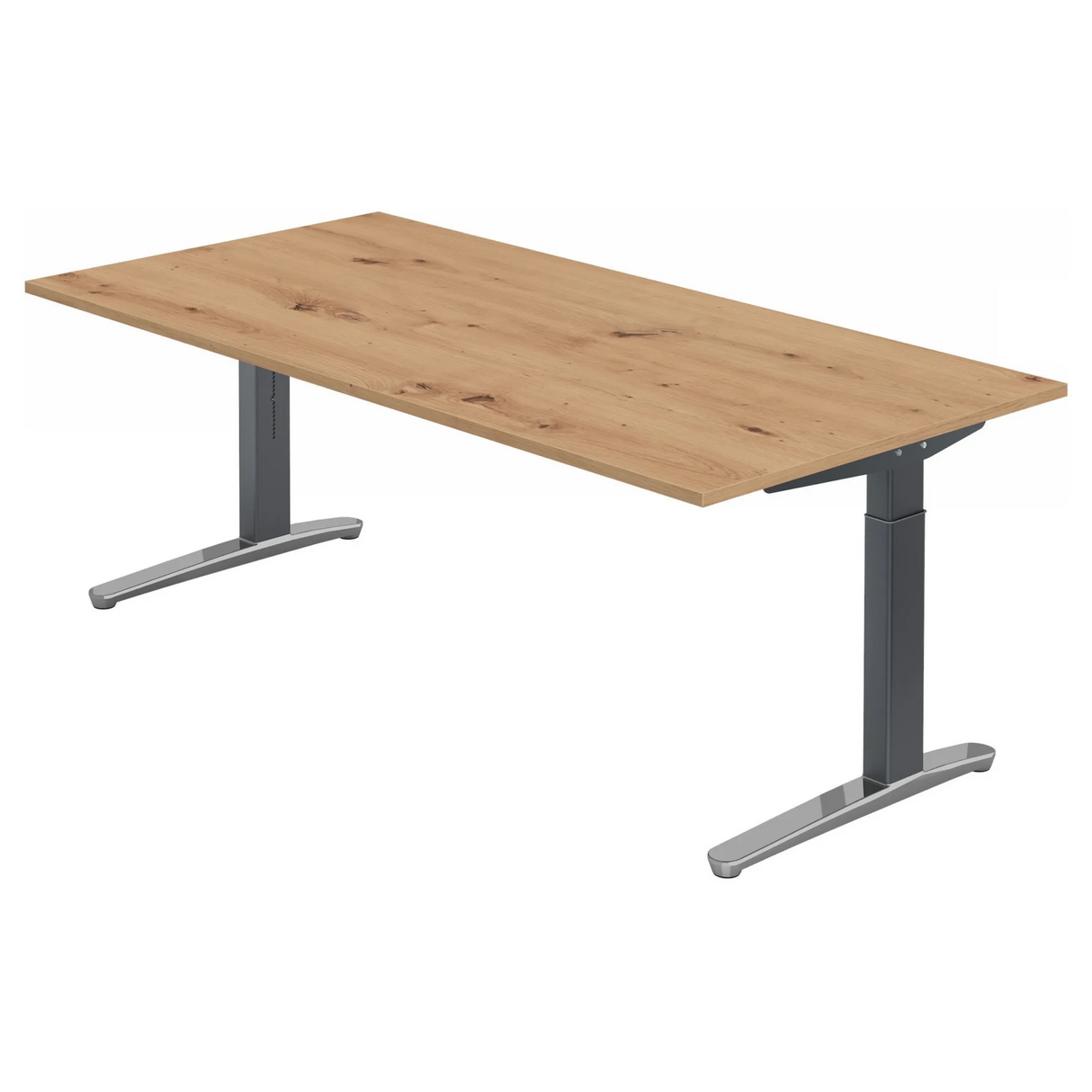 Höhenverstellbarer Schreibtisch XTRA XB 2E GC in Asteiche mit grauen Beinen von hjh OFFICE PRO