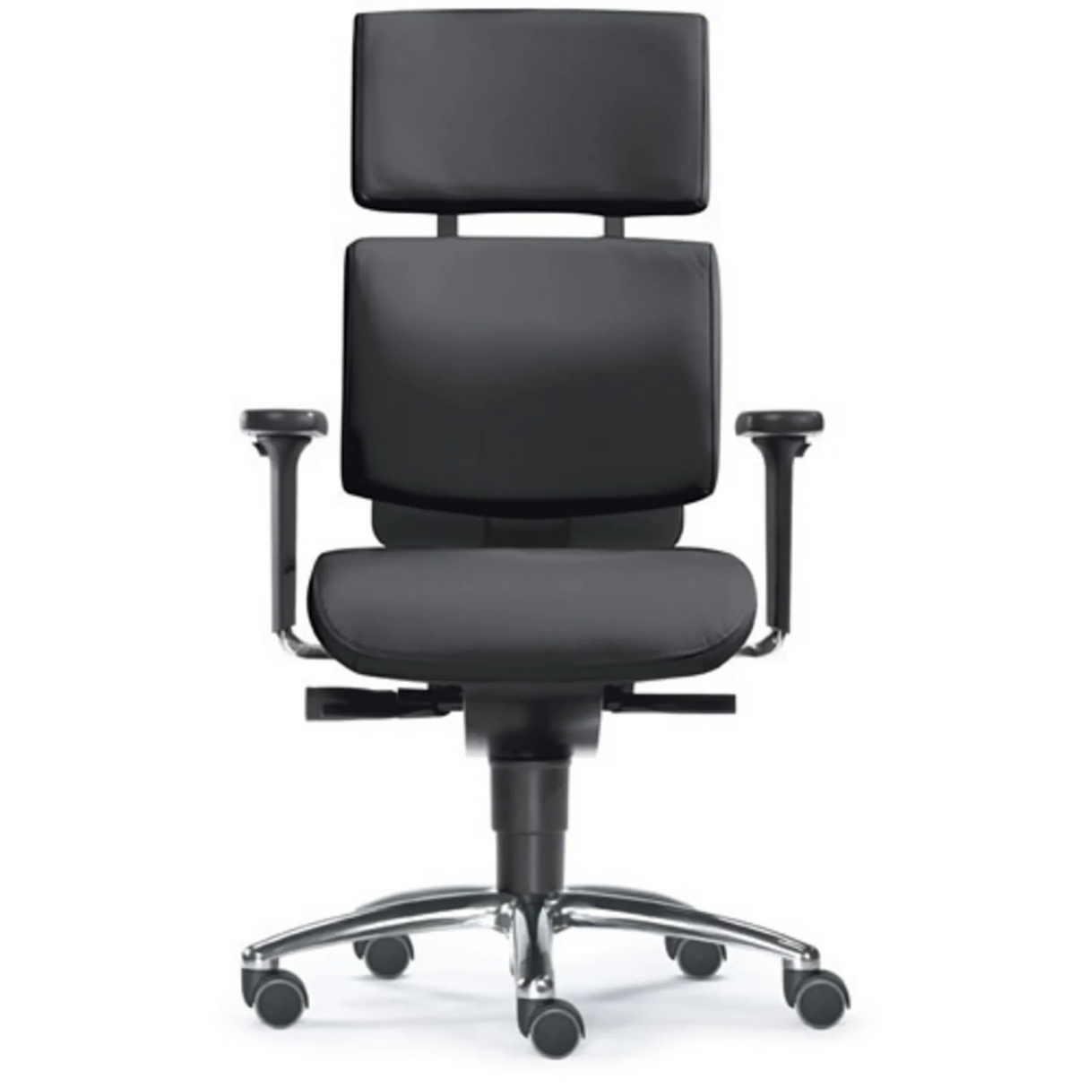 High-End-Bürostuhl ZERO 52 AL mit schwarzem Bezug, Armlehnen und Sternfuß aus Chrom von Sitwell Steifensand