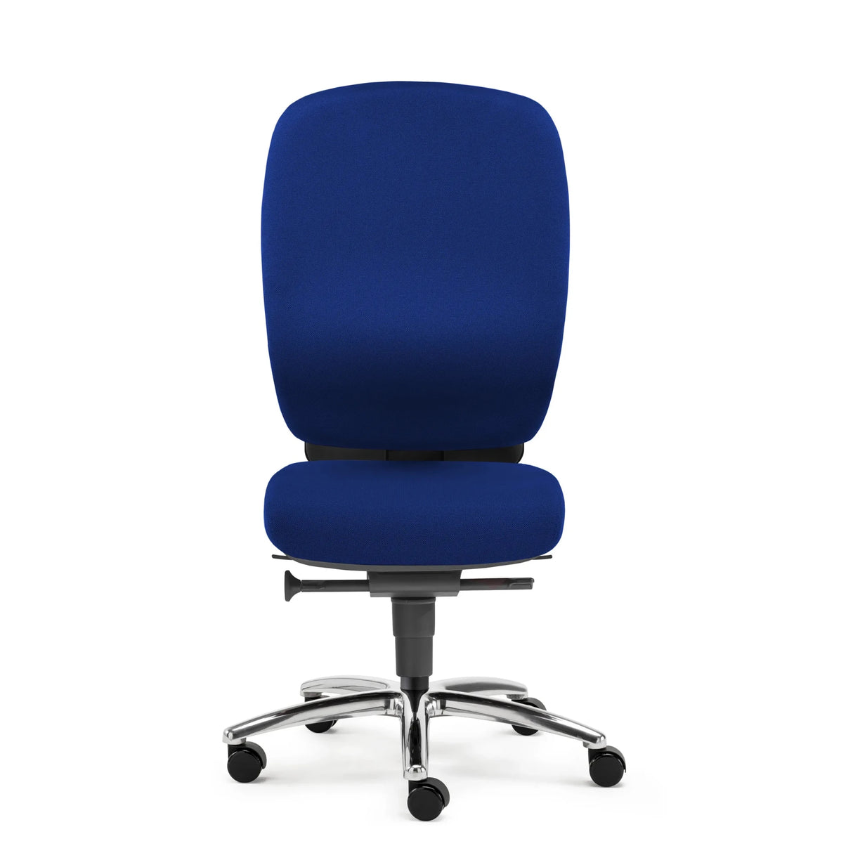 High-End-Bürostuhl ZERO L15 mit blauem Bezug und glänzendem Fußkreuz von Sitwell Steifensand