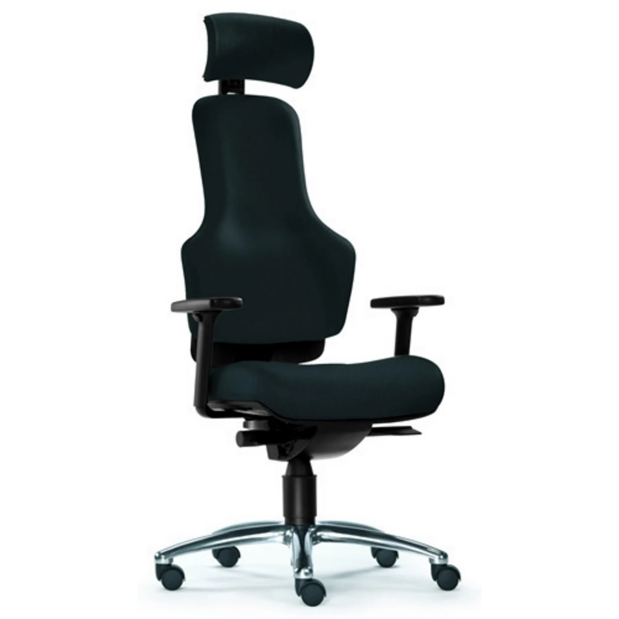 High-End-Bürostuhl ZERO O1 AL S in Schwarz mit Kopfstütze und verchromtem Fußkreuz von Sitwell Steifensand