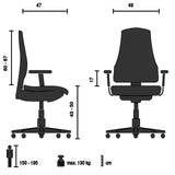 Technische Zeichnung des Profi-Bürostuhls TRAMORE mit einer maximalen Belastbarkeit von 130 kg von hjh OFFICE