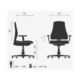 Technische Zeichnung des Profi-Bürostuhls ZERO 72 mit einer Gesamthöhe von 84 cm von Sitwell Steifensand