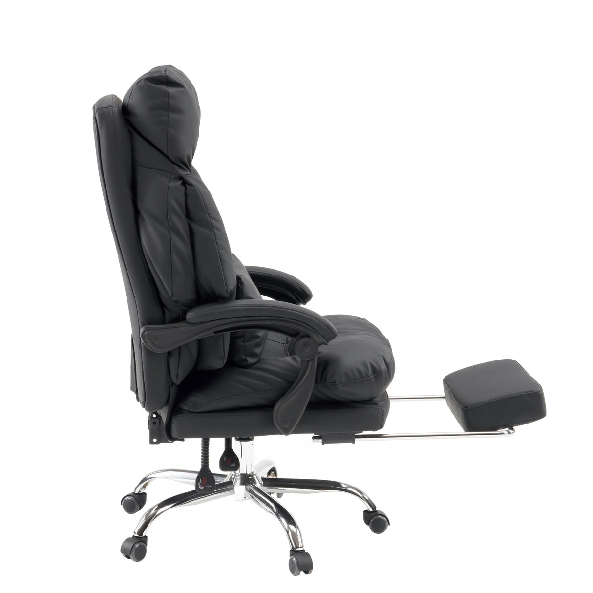 Homeoffice Chefsessel Relax Legoro in Schwarz mit ausziehbarer Fußstütze und verchromtem Fußkreuz von MyBuero