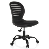 Schwarzer Homeoffice-Bürostuhl CASLA mit Netzrücken und Fußkreuz mit fünf Rollen von hjh OFFICE – 360-Grad-Ansicht (schräge Frontansicht 45°)