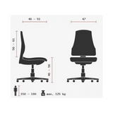 Technische Zeichnung des Profi-Bürostuhls ZERO 12 mit einer maximalen Belastbarkeit von 125 kg von Sitwell Steifensand