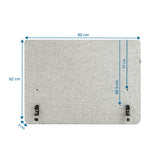 Maßzeichnung der Tischtrennwand FLEXMIUT D SIDE mit 80 × 62 cm von hjh OFFICE