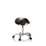 Schwarzer Sattelhocker ORTHO SIT mit Fußkreuz und fünf Rollen von hjh OFFICE – 360-Grad-Ansicht (Frontansicht 20°)