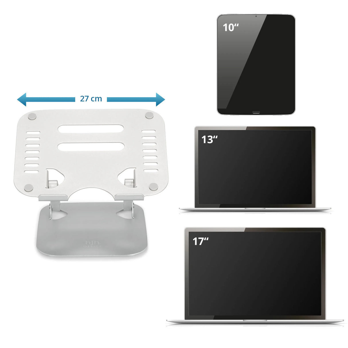 Laptopunterlage LAPTOP STAND in Silber mit einer Breite von 27 cm für Geräte von 10 bis 17 Zoll von hjh OFFICE
