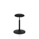 Schwarze Stehhilfe BALANCE SIT mit rundem Sitzpolster und kreisförmigem Standfuß von hjh OFFICE – 360-Grad-Ansicht (Frontansicht 0°)