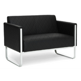 Schwarzes Loungesofa ARUBA STEP als Zweisitzer mit Rautensteppung und Metallgestell von hjh OFFICE – 360-Grad-Ansicht (Rückenansicht 180°)