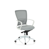 Grauer Homeoffice-Bürostuhl ESTRIA mit Netzrücken und Fußkreuz mit fünf Rollen von hjh OFFICE – 360-Grad-Ansicht (schräge Frontansicht 40°)