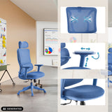 Blauer Homeoffice-Bürostuhl Ergomy Colore mit Netzrückenlehne und verstellbarem Mechanismus von MyBuero (KI-generiertes Bild)
