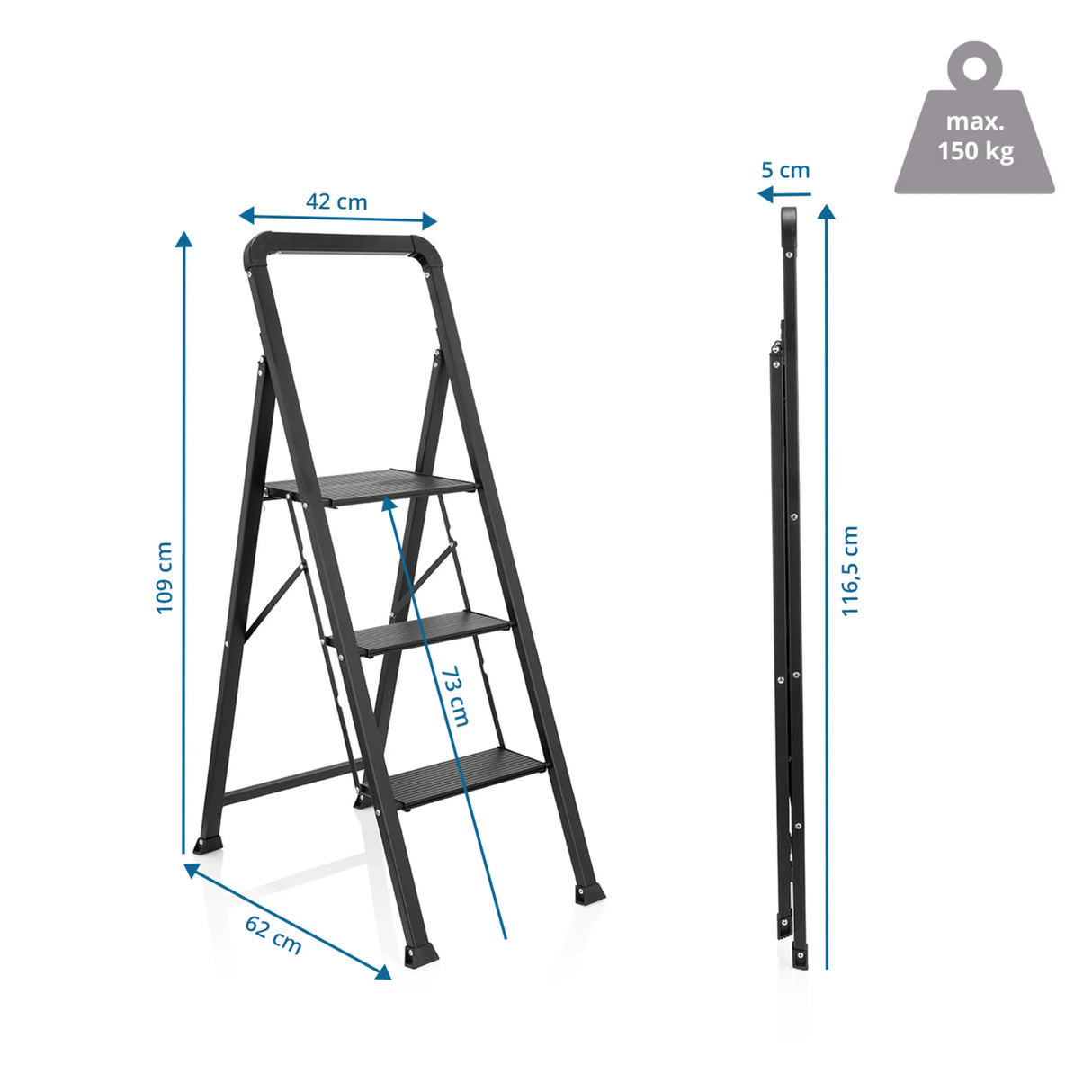 Technische Zeichnung der Klappleiter SOLID W6 mit einer Höhe von 109 cm von hjh OFFICE