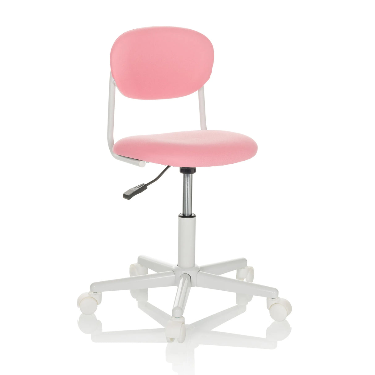 Rosa Kinderdrehstuhl KIDDY BASE I mit Fußkreuz und fünf Rollen von hjh OFFICE – 360-Grad-Ansicht (schräge Frontansicht 30°)