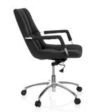 Schwarzer Homeoffice-Bürostuhl SARANTO mit Stoffbezug und Fußkreuz mit fünf Rollen von hjh OFFICE – 360-Grad-Ansicht (Seitenprofil 80°)