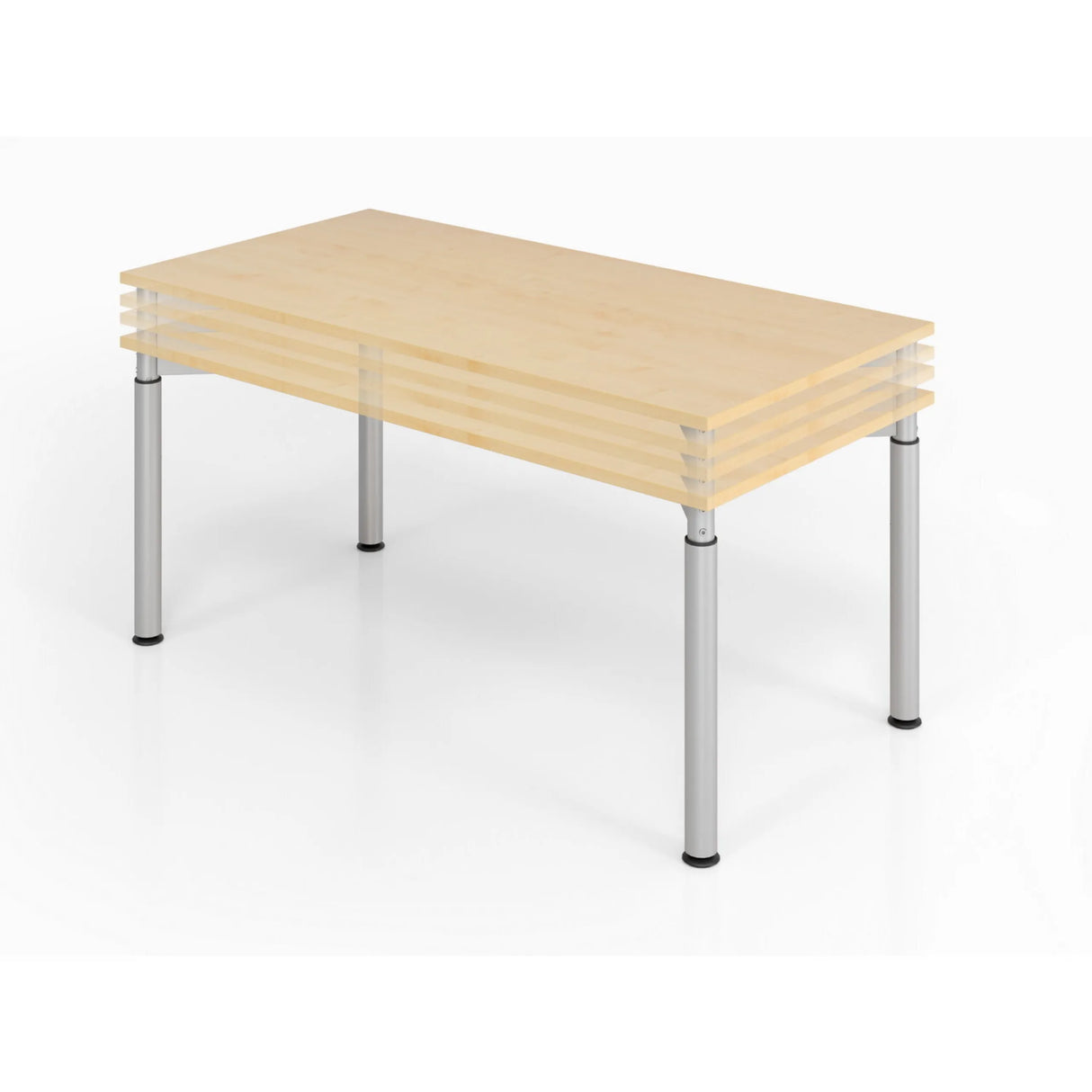 Höhenverstellbarer Schreibtisch YAMA 8 S in Holzoptik mit silbernen Beinen von hjh OFFICE PRO