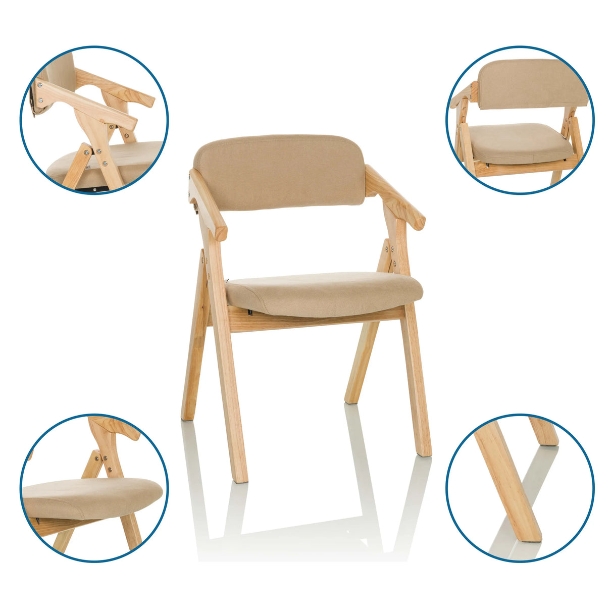 Klappstuhl SCANDIO in Beige mit Holzgestell und Armlehnen von hjh OFFICE