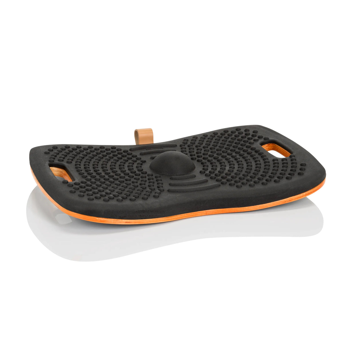 Schwarzes Balance Board ACTIV mit Noppenstruktur und orangefarbenem Kern von hjh OFFICE – 360-Grad-Ansicht (Seitenprofil 72°)