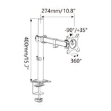 Technische Zeichnung der Monitorhalterung Ergomount M1 mit einer Höhe von 400 mm von hjh OFFICE