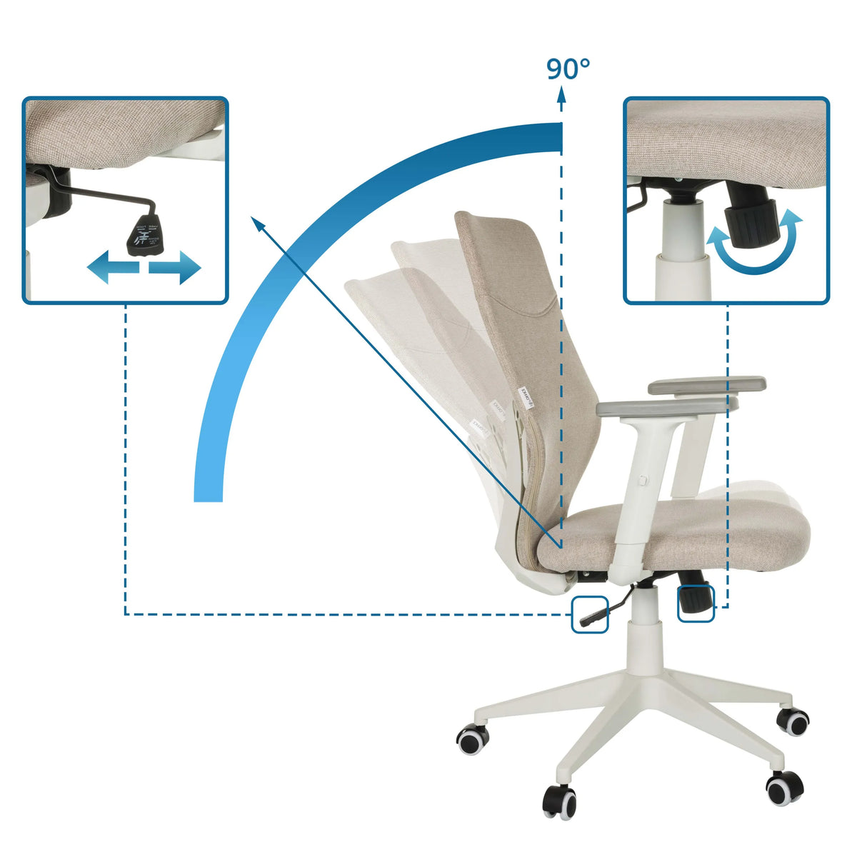 Verstellmechanismen des Home-Office-Bürostuhls COSIO II inklusive 90°-Rückenlehne von hjh OFFICE