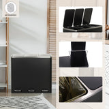 Dreifach-Mülleimer Clean 9 in Schwarz mit drei separaten Klappdeckeln und Fußpedalen von hjh OFFICE