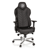 Schwarzer Gamingstuhl GAMEBREAKER COLOSSUS mit Armlehnen und glänzendem Fußkreuz mit fünf Rollen von hjh OFFICE – 360-Grad-Ansicht (Frontansicht 20°)