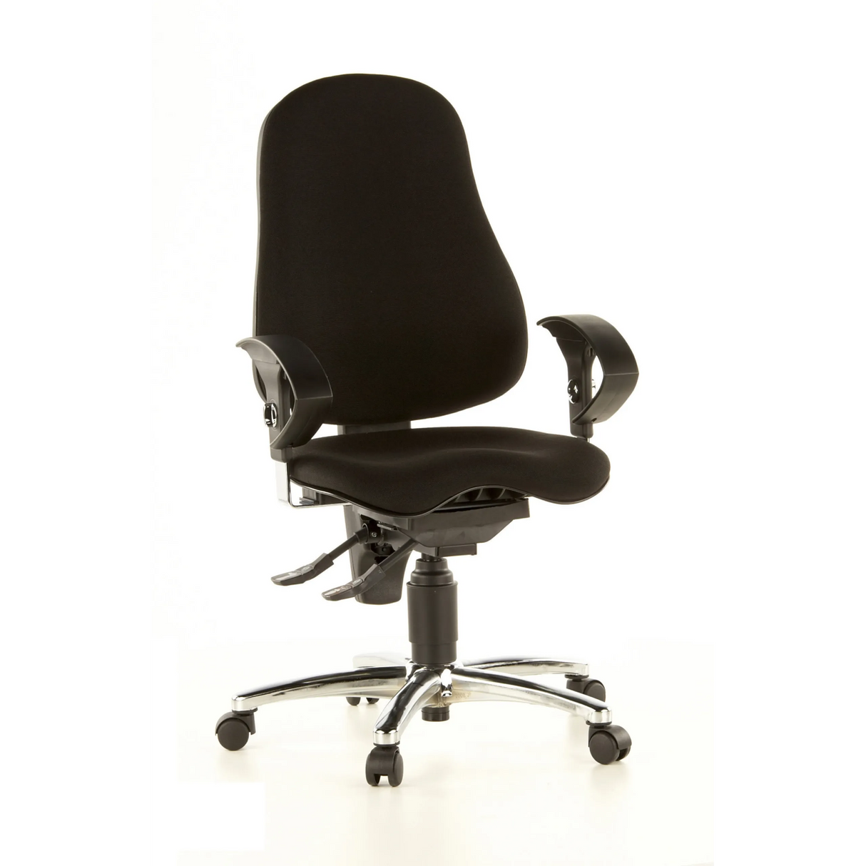 Schwarzer Profi-Bürostuhl SITNESS 10 mit Armlehnen und Fußkreuz mit fünf Rollen von Topstar – 360-Grad-Ansicht (Frontansicht 20°)