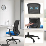 Homeoffice-Bürostuhl Sedito in Schwarz-Blau mit Lendenwirbelstütze und Rollenkreuz von hjh OFFICE (KI-generiertes Bild)